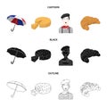 Umbrella, traditional, cheese, mime .France country set collection icons in cartoon,black,outline style vector symbol