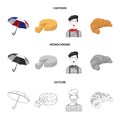 Umbrella, traditional, cheese, mime .France country set collection icons in cartoon,outline,monochrome style vector