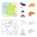 Umbrella, traditional, cheese, mime .France country set collection icons in cartoon,outline style vector symbol stock