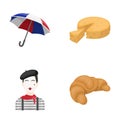 Umbrella, traditional, cheese, mime .France country set collection icons in cartoon style vector symbol stock