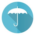 Umbrella vector icon, flat design blue round web button isolated on white background Royalty Free Stock Photo