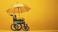 The umbrella and wheelchair symbolize medical insurance, healthcare coverage for your well-being