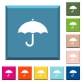 Umbrella white icons on edged square buttons