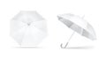 Umbrella white mockup . Brand parasol round with polished handle from sun rain.