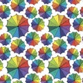 Umbrellas background. Seamless vector pattern, hand drawn rainbow colored umbrellas without background. Royalty Free Stock Photo