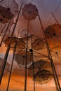 Umbrellas at the beach, sculpture of Giorgos Zongolopoulos Royalty Free Stock Photo