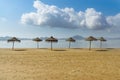 Umbrellas on the beach by the sea. La Manga del Mar Menor. Murcia, Spain Royalty Free Stock Photo