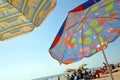 Umbrellas in the Costa Ballena beach, Rota, Cadiz province,Spain Royalty Free Stock Photo