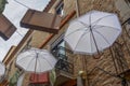 Umbrellas decorating streets at Indians Fair at Begur, Girona, Spain