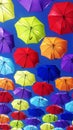 Umbrellas flying in sky Royalty Free Stock Photo