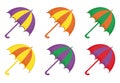Umbrellas icon set, flat or cartoon style. Beach multicolored umbrella collection of design elements. Isolated on white Royalty Free Stock Photo