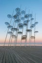 The `Umbrellas` installation at the New Waterfront of Thessaloniki during sunrise in Greece