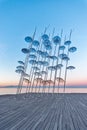 The `Umbrellas` installation at the New Waterfront of Thessaloniki during sunrise in Greece