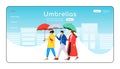 Umbrellas landing page flat color vector template Royalty Free Stock Photo