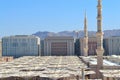 Umbrellas and Minarets in Prophet's Mosque Royalty Free Stock Photo