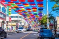 Umbrellas in primary colors