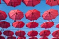 Umbrellas red, Street decoration - pedestrian street in Novi Sad, Serbia Royalty Free Stock Photo