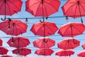 Umbrellas red, Street decoration - pedestrian street in Novi Sad, Serbia Royalty Free Stock Photo