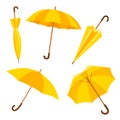 Umbrellas set. Autumn umbrella. Yellow icons. Vector