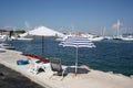 Umbrellas and sun beds by the Adriatic Sea, Croatia