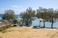 Umbrellas and sun loungers at the Monastiri Beach