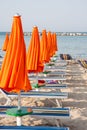 Umbrellas and sunbeds in Rimini and Riccione and Cattolica Beach