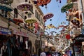 Umbrellas suspended over the street at The Witches Market. La Paz, Bolivia, October 10, 2023.