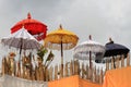 The umbrellas on the temple for religious holidays Galungan in Bali (Indonesia)