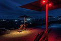 Umbrellas at the viewpoint of the Hambach brown coal mine at night, in Elsdorf, Germany Royalty Free Stock Photo