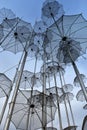 Umbrellas at the beach, sculpture of Giorgos Zongolopoulos Royalty Free Stock Photo