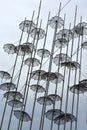 Umbrellas at the beach, sculpture of Giorgos Zongolopoulos Royalty Free Stock Photo