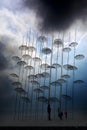 Umbrellas at the beach, sculpture of Giorgos Zongolopoulos Royalty Free Stock Photo