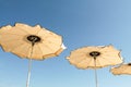 Umbrellas in the wind at the beach Royalty Free Stock Photo