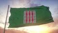 Umbria flag, Italy, waving in the wind, sky and sun background