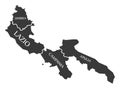 Umbria - Lazio - Campania - Apulia region map Italy