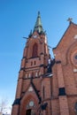 Umea City Church in winter sunny day with blue skies, Sweden