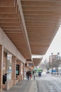 Umea, Norrland Sweden - Large architectural bus stop made in sustainable wood. Royalty Free Stock Photo