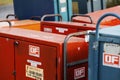 Lots of sheet metal boxes to supply high current and volts to exhibitors at the fair Royalty Free Stock Photo