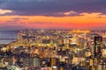 Umeda city downtown skyline with sunset sky background Osaka Japan