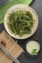 Umi-budou Seaweed or Green Caviar Healthy sea food or sea grapes seaweed on plate Royalty Free Stock Photo