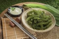 Umi-budou Seaweed or Green Caviar Healthy sea food or sea grapes seaweed on plate Royalty Free Stock Photo