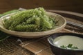 Umi-budou Seaweed or Green Caviar Healthy sea food or sea grapes seaweed on plate Royalty Free Stock Photo