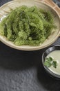 Umi-budou Seaweed or Green Caviar Healthy sea food or sea grapes seaweed on plate Royalty Free Stock Photo