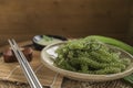 Umi-budou Seaweed or Green Caviar Healthy sea food or sea grapes seaweed on plate Royalty Free Stock Photo