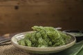 Umi-budou Seaweed or Green Caviar Healthy sea food or sea grapes seaweed on plate Royalty Free Stock Photo