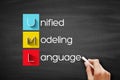 UML - Unified Modeling Language acronym, technology concept background on blackboard