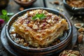 Umm Ali Egyptian Dessert, Egyptian Bread Pudding Made with Sweet Pastry Dough Layers, Milk, Sugar Royalty Free Stock Photo