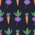 ummer garden carrot, beetroot cartoon vegetable seamless pattern, bright texture