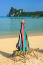 Umrella and sunchairs at Ao Loh Dalum beach on Phi Phi Don Island, Krabi Province, Thailand Royalty Free Stock Photo