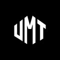 UMT letter logo design with polygon shape. UMT polygon and cube shape logo design. UMT hexagon vector logo template white and Royalty Free Stock Photo